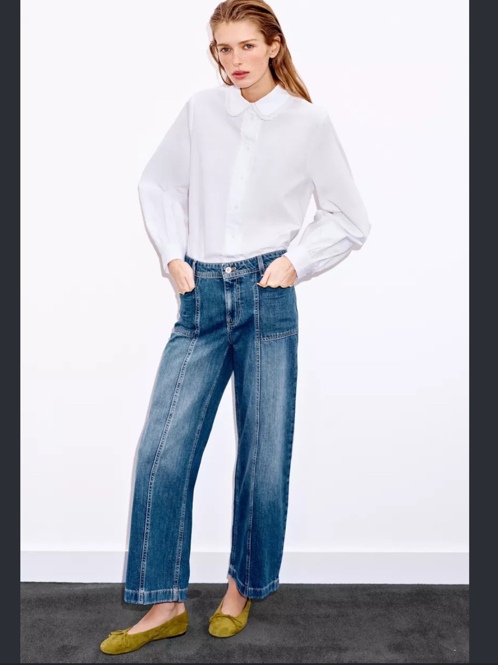 Zara White Button-Down Shirt with Peter Pan Collar